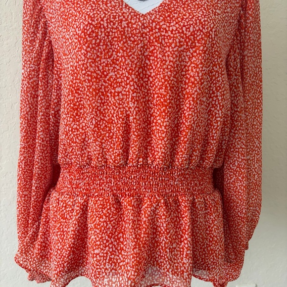 Sam & Jess Orange Floral Smocked Waist Peplum Blouse XL Boho Balloon Sleeve - Picture 7 of 10